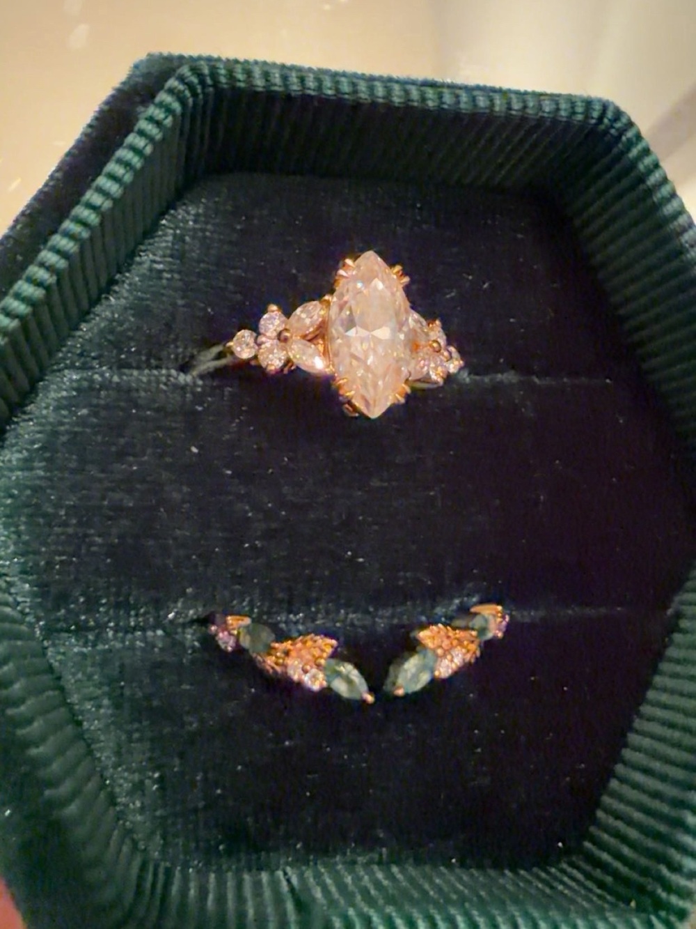 Nature Inspired Marquise Moissanite Bridal Ring Set Blossom Cluster Engagement R